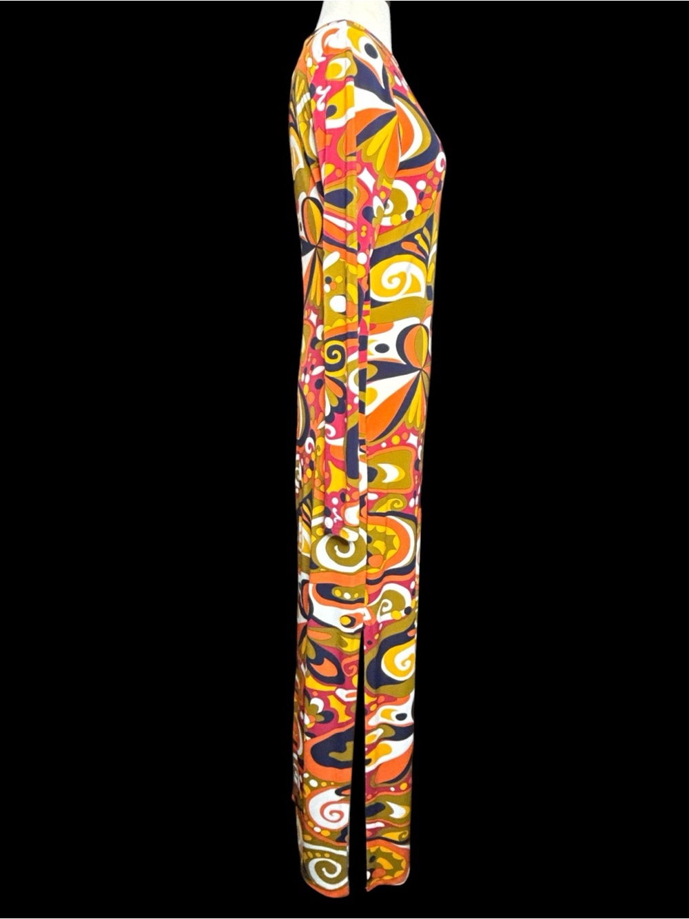 Zara Psychedelic Retro Swirl Print Long Sleeve Stretchy Maxi Dress Size S - Picture 3 of 4